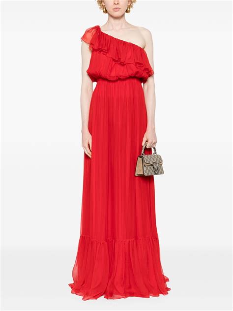 used red gucci dress|Gucci one shoulder dress.